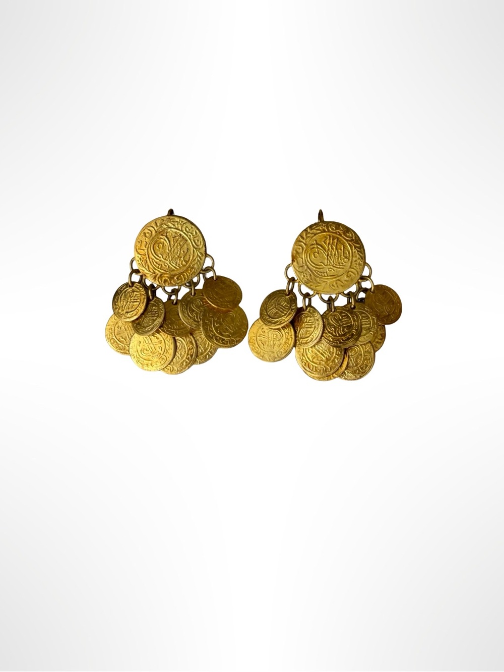 Vintage Monet Gold Cascading Coin Dangle Earrings 14K Posts